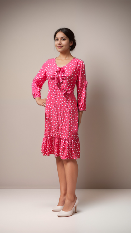 Chic Pink Polka Dot Midi Dress